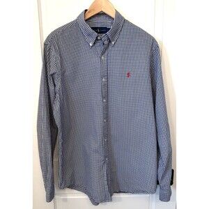 Vtg Polo Ralph Lauren Gingham Check Button Down Shirt Blue Long Sleeve Mens  L
